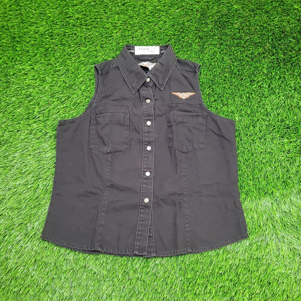 Vintage 2003 Harley-Davidson Button Shirt Womens Large 20x23 Black